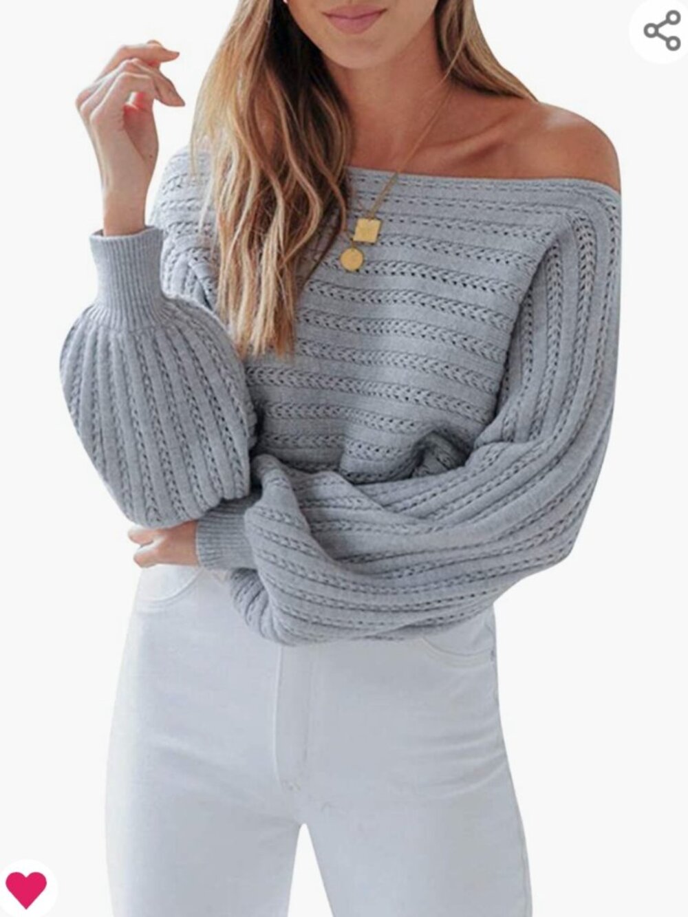 Elegant Off The Shoulder Knit Pullover Lantern Sleeve Sweater Size Small